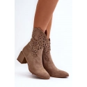 Dámske členkové topánky s dierkovaným zvrškom na bloku ASA217-7 Béžová - Jezzi
