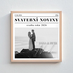 Personalizovaný magický fotoobraz v rámu - čtverec 20x20 - svatební noviny