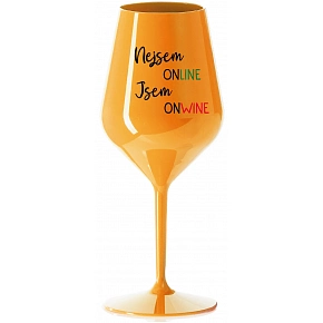 NEJSEM ONLINE JSEM ONWINE - oranžová nerozbitná sklenice na víno 470 ml