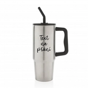TEXT NA PŘÁNÍ - stříbrný cestovní termohrnek 900 ml  