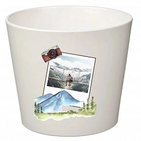 Bílý keramický květináč s polaroidem z dovolené - velký