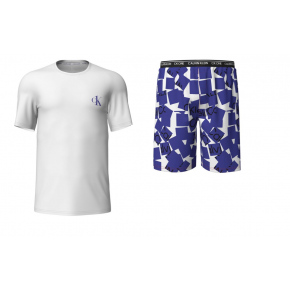 Pánske krátke pyžamo 000NM2128E 6OF biela/modrá - Calvin Klein