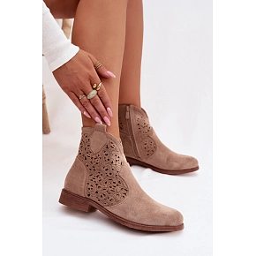 Dámske perforované členkové topánky HY61-8026 Béžové - S.Barski