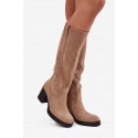 Dámske čižmy na podpätku LH-8 Béžová - JOIa shoes