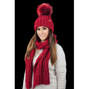 Komplet čiapky a šál Hat&Scarf K.23.211.21 tmavo červená - Kamea