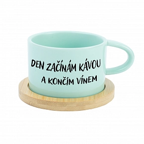 DEN ZAČÍNÁM KÁVOU A KONČÍM VÍNEM - mint hrníček makronka 200 ml