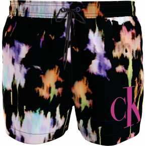 Pánske plavky SHORT DRAWSTRING KM0KM00968 0GJ čierna s farebným vzorom - Calvin Klein