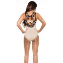 Dámske sexy body s háčkovanými ramienkami a kamienkami 9172 Béžová s čiernou - KouCla