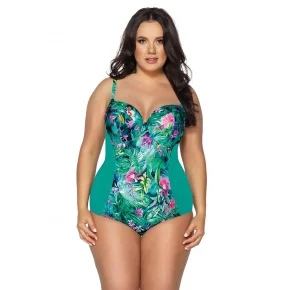 Jednodielne dámske plavky SKJ-52 Zelená s kvetmi - Ava