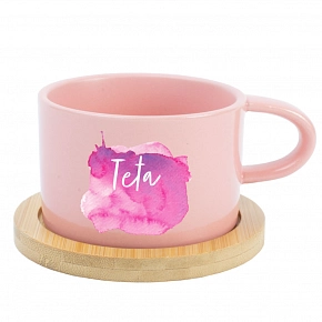 Akvarelový odtlačok Teta - ružový hrnček makronka 200 ml