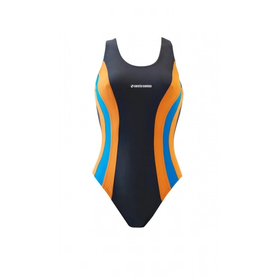 Dámske jednodielne plavky 715 Tmavo šedá s oranžová a modrá - Sesto Senso