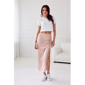 Saténová sukňa SPO0048 staroružová s bodkami - Roco Fashion