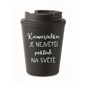 KAMARÁDKA JE NAJVÄČŠÍ POKLAD NA SVETE - čierny termohrnček 300 ml KAMARÁDKA JE NAJVÄČŠÍ POKLAD NA SVETE - čierny termohrnček 300 ml