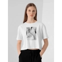 Dámsky crop top s potlačou H4Z21-TSD029 10S Biela s čiernou - 4F