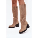 Dámske čižmy na podpätku LH-8 Béžová - JOIa shoes