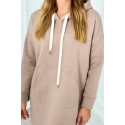 Dlhé šaty s kapucňou 9623 Tmavo béžová - K-Fashion