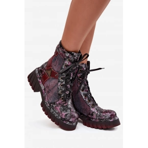 Dámske členkové kožené workery 07072-23 Bordó vzor - Maciejka