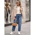 Jeansy damskie balloon fit z paskiem niebieskie FashionStreet UY3128