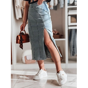 Spódnica jeansowa midi z rozcięciem MORETES niebieska FashionStreet CY0481