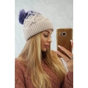 Dámska zateplená čiapka Alice K248 Béžová s fialovou - Oliwier