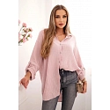 Bavlnená mušelínová košeľa Plus Size 65622 púdrovo ružová - Kesi