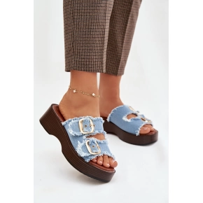 Dámske šľapky na platforme 100-486 Jeans modrá s čiernou - Joalice Paris