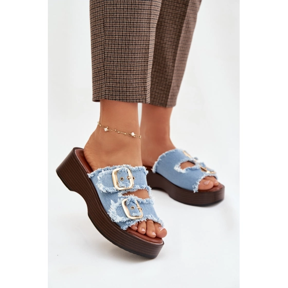 Dámske šľapky na platforme 100-486 Jeans modrá s čiernou - Joalice Paris