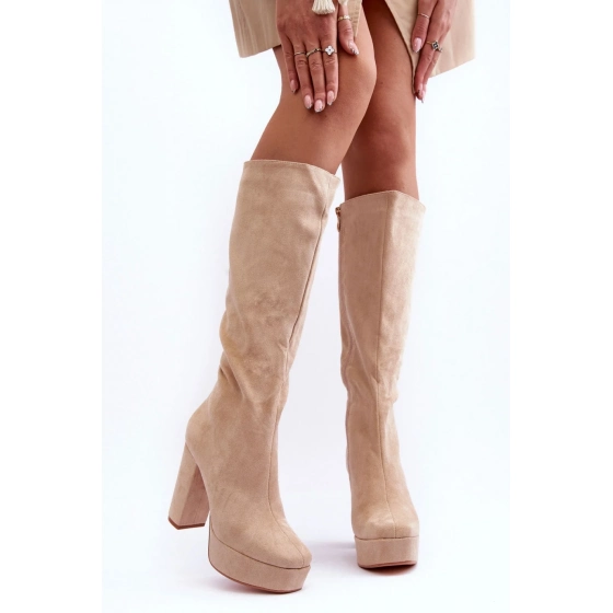 Čižmy na podpätku F11189 béžové - Step in style
