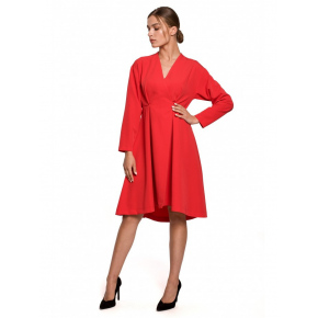 S280 Asymmetric fitted dress - red červená L