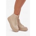 Dámske zateplené členkové tenisky na platforme SS274535 Svetlo béžová - Big Star