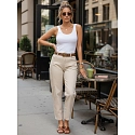 Jeansy damskie z paskiem mom fit beżowe FashionStreet UY3056