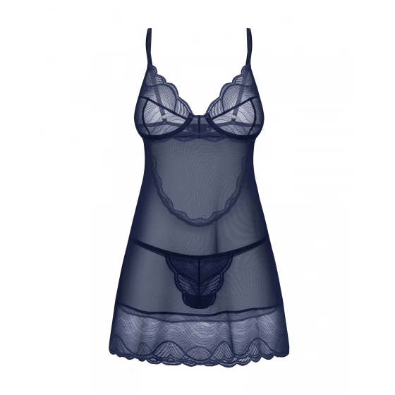 Dámska zvodná košieľka Nightly Blue Chemise tm. modrá - Obsessive
