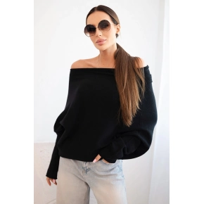 Asymetrický batwing sveter viskózový čierny - FPrice
