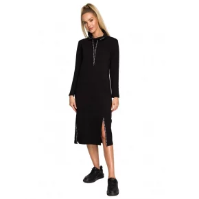 Dámske pletené midi šaty s pruhmi s logami M688 čierne - MOE Dámske pletené midi šaty s pruhmi s logami M688 čierne - MOE