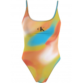 Dámske jednodielne plavky SCOOP ONE PIECE-PRINT KW0KW02086 0G0 oranžovožlté - Calvin Klein