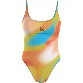 Dámske jednodielne plavky SCOOP ONE PIECE-PRINT KW0KW02086 0G0 oranžovožlté - Calvin Klein