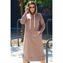 Dlhé šaty s kapucňou 9623 Tmavo béžová - K-Fashion
