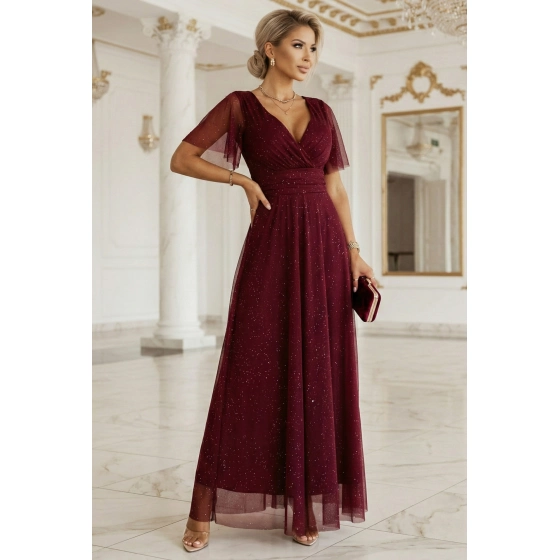 Dlhé lesklé šaty 635-5 MELANIA vínové - Numoco