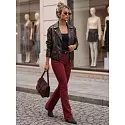 Jeansy damskie dzwony z paskiem z wysokim stanem bordowe FashionStreet UY3111